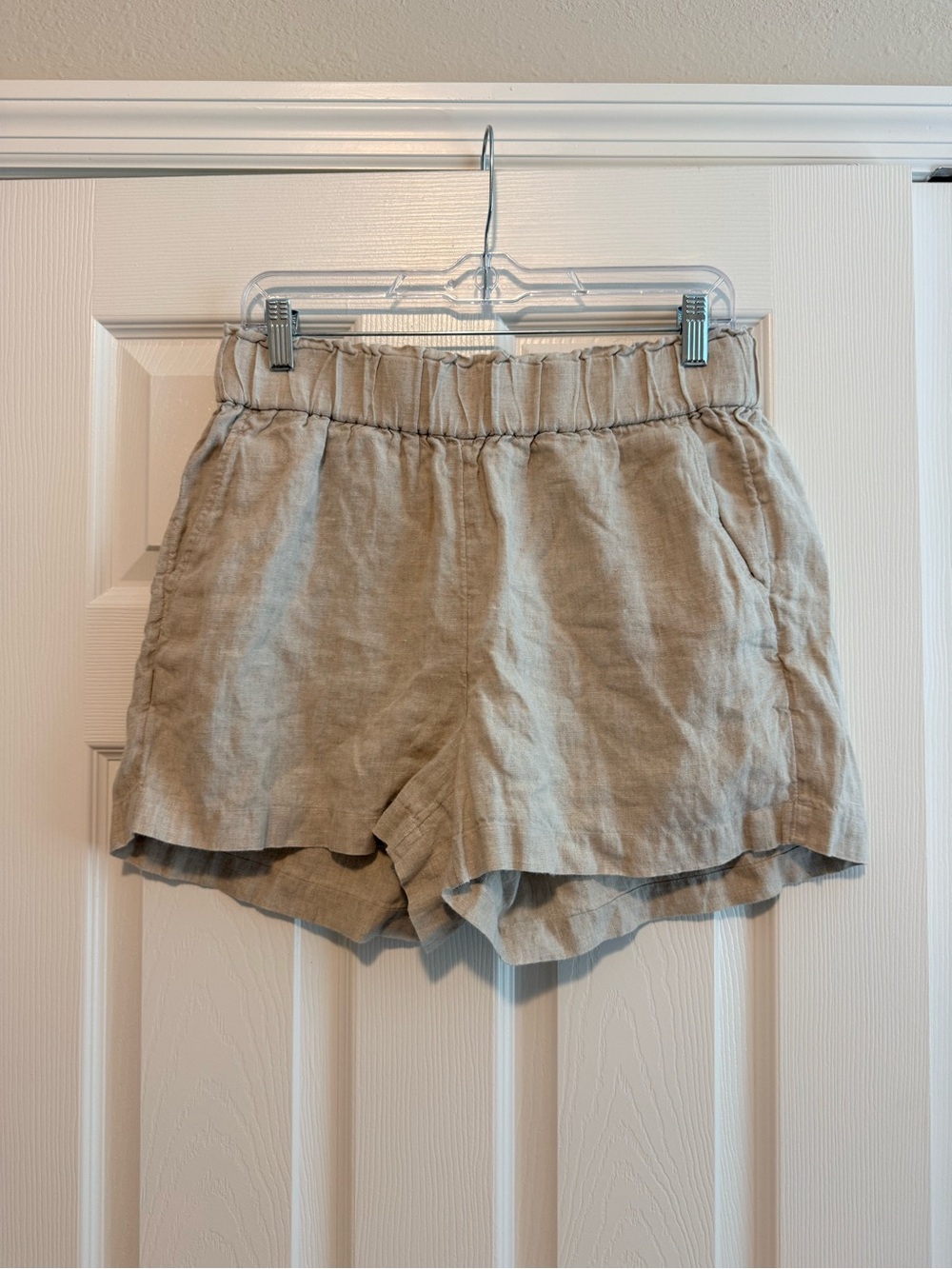 J. Crew 100% Linen Elastic Waist Shorts - Beige